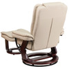 Bali Contemporary Multi-Position Recliner with Horizontal Stitching and Ottoman with Swivel Mahogany Wood Base in Beige LeatherSoft