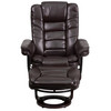 Bali Contemporary Multi-Position Recliner with Horizontal Stitching and Ottoman with Swivel Mahogany Wood Base in Brown LeatherSoft
