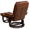 Bali Contemporary Multi-Position Recliner with Horizontal Stitching and Ottoman with Swivel Mahogany Wood Base in Brown Vintage Leather