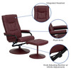 Rachel Contemporary Multi-Position Recliner and Ottoman with Wrapped Base in Burgundy LeatherSoft