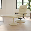 Rachel Contemporary Multi-Position Recliner and Ottoman with Wrapped Base in Cream LeatherSoft