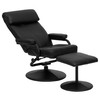 Jenny Contemporary Multi-Position Headrest Recliner and Ottoman with Wrapped Base in Black LeatherSoft