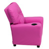 Chandler Contemporary Hot Pink Vinyl Kids Recliner with Cup Holder
