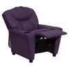 Chandler Contemporary Purple Vinyl Kids Recliner with Cup Holder