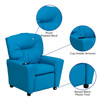 Chandler Contemporary Turquoise Vinyl Kids Recliner with Cup Holder