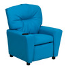 Chandler Contemporary Turquoise Vinyl Kids Recliner with Cup Holder