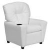 Chandler Contemporary White Vinyl Kids Recliner with Cup Holder