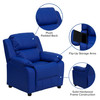 Charlie Deluxe Padded Contemporary Blue Vinyl Kids Recliner with Storage Arms