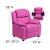 Charlie Deluxe Padded Contemporary Hot Pink Vinyl Kids Recliner with Storage Arms