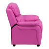 Charlie Deluxe Padded Contemporary Hot Pink Vinyl Kids Recliner with Storage Arms