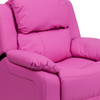 Charlie Deluxe Padded Contemporary Hot Pink Vinyl Kids Recliner with Storage Arms