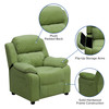 Charlie Deluxe Padded Contemporary Avocado Microfiber Kids Recliner with Storage Arms