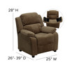 Charlie Deluxe Padded Contemporary Brown Microfiber Kids Recliner with Storage Arms