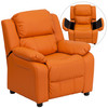 Charlie Deluxe Padded Contemporary Orange Vinyl Kids Recliner with Storage Arms