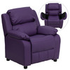 Charlie Deluxe Padded Contemporary Purple Vinyl Kids Recliner with Storage Arms