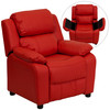 Charlie Deluxe Padded Contemporary Red Vinyl Kids Recliner with Storage Arms