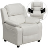 Charlie Deluxe Padded Contemporary White Vinyl Kids Recliner with Storage Arms