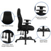 Hughes High Back Black Fabric Multifunction Swivel Ergonomic Task Office Chair with Adjustable Arms