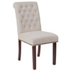 HERCULES Series Beige Fabric Parsons Chair with Rolled Back, Accent Nail Trim and Walnut Finish
