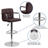 Genna Contemporary Brown Quilted Vinyl Adjustable Height Barstool with Arms and Chrome Base