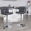 Genna Contemporary Gray Quilted Vinyl Adjustable Height Barstool with Arms and Chrome Base