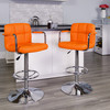 Genna Contemporary Orange Quilted Vinyl Adjustable Height Barstool with Arms and Chrome Base