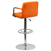 Genna Contemporary Orange Quilted Vinyl Adjustable Height Barstool with Arms and Chrome Base