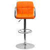 Genna Contemporary Orange Quilted Vinyl Adjustable Height Barstool with Arms and Chrome Base