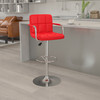 Genna Contemporary Red Quilted Vinyl Adjustable Height Barstool with Arms and Chrome Base