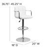 Genna Contemporary White Quilted Vinyl Adjustable Height Barstool with Arms and Chrome Base