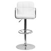 Genna Contemporary White Quilted Vinyl Adjustable Height Barstool with Arms and Chrome Base