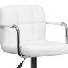 Genna Contemporary White Quilted Vinyl Adjustable Height Barstool with Arms and Chrome Base