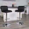 Genevieve Contemporary Black Vinyl Adjustable Height Barstool with Vertical Stitch Back/Seat and Chrome Base