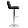 Genevieve Contemporary Black Vinyl Adjustable Height Barstool with Vertical Stitch Back/Seat and Chrome Base