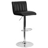 Genevieve Contemporary Black Vinyl Adjustable Height Barstool with Vertical Stitch Back/Seat and Chrome Base