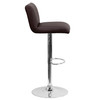 Contemporary Brown Vinyl Adjustable Height Barstool with Vertical Stitch Back/Seat and Chrome Base