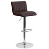 Contemporary Brown Vinyl Adjustable Height Barstool with Vertical Stitch Back/Seat and Chrome Base