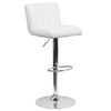 Genevieve Contemporary White Vinyl Adjustable Height Barstool with Vertical Stitch Back/Seat and Chrome Base
