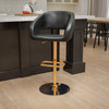 Erik Contemporary Black Vinyl Adjustable Height Barstool with Rounded Mid-Back and Gold Base