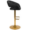 Erik Contemporary Black Vinyl Adjustable Height Barstool with Rounded Mid-Back and Gold Base