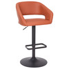 Erik Contemporary Cognac Vinyl Adjustable Height Barstool with Rounded Mid-Back and Black Base