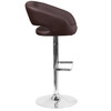 Erik Contemporary Brown Vinyl Adjustable Height Barstool with Rounded Mid-Back and Chrome Base