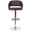 Erik Contemporary Brown Vinyl Adjustable Height Barstool with Rounded Mid-Back and Chrome Base