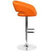 Erik Contemporary Orange Vinyl Adjustable Height Barstool with Rounded Mid-Back and Chrome Base