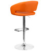 Erik Contemporary Orange Vinyl Adjustable Height Barstool with Rounded Mid-Back and Chrome Base