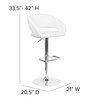 Erik Contemporary White Vinyl Adjustable Height Barstool with Rounded Mid-Back and Chrome Base