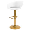 Erik Contemporary White Vinyl Adjustable Height Barstool with Rounded Mid-Back and Gold Base