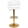 Erik Contemporary White Vinyl Adjustable Height Barstool with Rounded Mid-Back and Gold Base