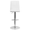 Charles Contemporary White Vinyl Adjustable Height Barstool with Vertical Stitch Panel Back and Chrome Base