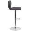 Jeremy Contemporary Charcoal Fabric Adjustable Height Barstool with Vertical Stitch Back and Chrome Base